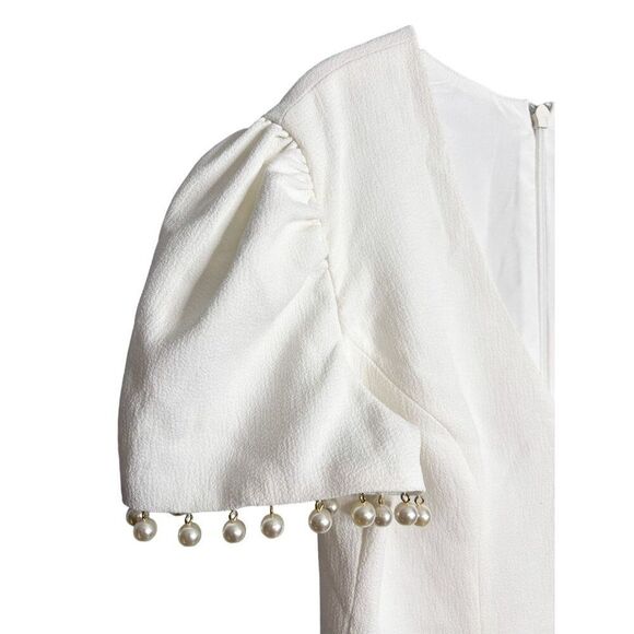 Anthropologie Helsi Estelle Pearl-Trim V-Neck Cap-Sleeve Crepe Mini Dress Medium - Picture 6 of 10